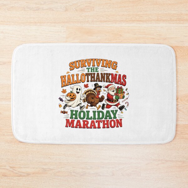 Item preview, Surviving the Hallothankmas Holiday Marathon – Funny Halloween Thanksgiving Christmas designed and sold by CuteDesignables.