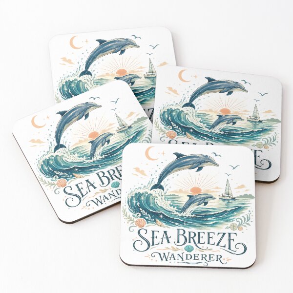 Item preview, Sea Breeze Wanderer Dolphins Ocean Waves Coastal Nautical Art Design designed and sold by inkoutninja.