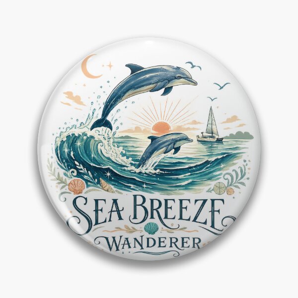 Item preview, Sea Breeze Wanderer Dolphins Ocean Waves Coastal Nautical Art Design designed and sold by inkoutninja.