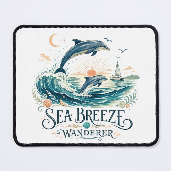 Item preview, Sea Breeze Wanderer Dolphins Ocean Waves Coastal Nautical Art Design designed and sold by inkoutninja.