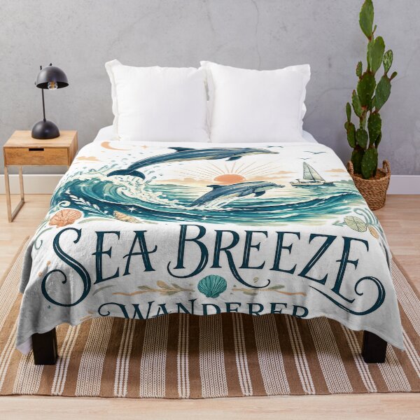 Item preview, Sea Breeze Wanderer Dolphins Ocean Waves Coastal Nautical Art Design designed and sold by inkoutninja.
