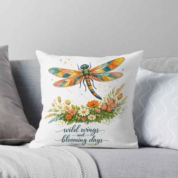 Item preview, Wild Wings and Blooming Days Dragonfly Wildflower Cottagecore Art Design designed and sold by inkoutninja.