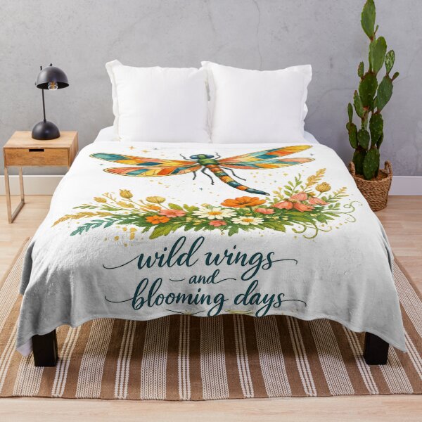 Item preview, Wild Wings and Blooming Days Dragonfly Wildflower Cottagecore Art Design designed and sold by inkoutninja.