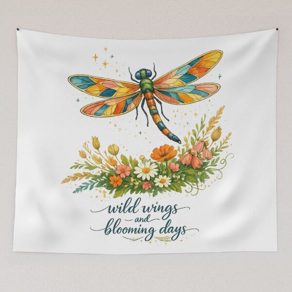 Item preview, Wild Wings and Blooming Days Dragonfly Wildflower Cottagecore Art Design designed and sold by inkoutninja.