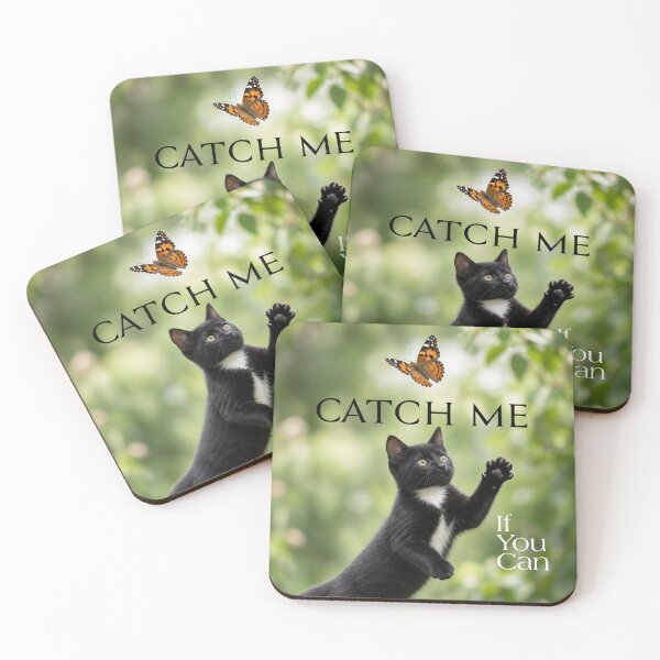 Item preview, Black Kitten Chasing Butterfly Catch Me If You Can designed and sold by pochop.