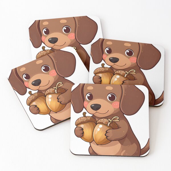 Item preview, Dachshund Puppy Hugging Twin Acorns designed and sold by pumsquare.