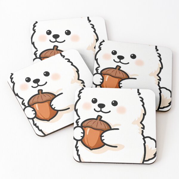 Item preview, Fluffy Samoyed Puppy Hugging Autumn Acorn designed and sold by pumsquare.