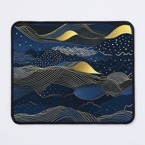 Item preview, Blue and Golden Rolling Hills Abstract Line Art designed and sold by DEC02.