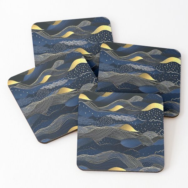 Item preview, Blue and Golden Rolling Hills Abstract Line Art designed and sold by DEC02.
