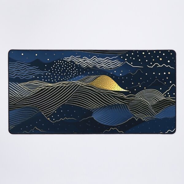 Item preview, Blue and Golden Rolling Hills Abstract Line Art designed and sold by DEC02.