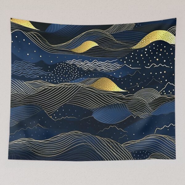 Item preview, Blue and Golden Rolling Hills Abstract Line Art designed and sold by DEC02.
