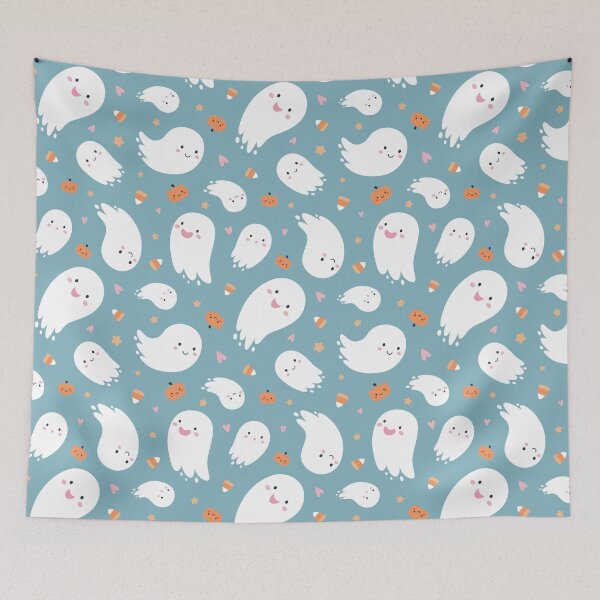 Item preview, Cute Kawaii Ghosts Blue Halloween Pattern designed and sold by MiaBellaGirl.