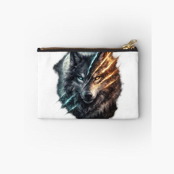 Aperçu de l'œuvre Illustration fantastique représentant un loup de feu et de glace au clair de lune. créée et vendue par inkoutninja.