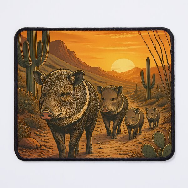 Item preview, Desert Wanderer – Javelina Family Collared Peccary Vintage Arizona designed and sold by Art-Arcade6.