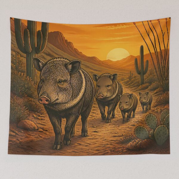 Item preview, Desert Wanderer – Javelina Family Collared Peccary Vintage Arizona designed and sold by Art-Arcade6.