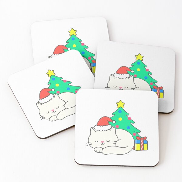 Item preview, Cute Sleeping Cat with Santa Hat by Christmas Tree designed and sold by nuchz.