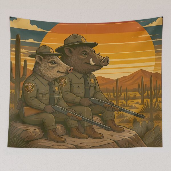 Item preview, Vintage Javelina Guardians – Collared Peccary, Arizona Desert Wildlife designed and sold by Art-Arcade6.