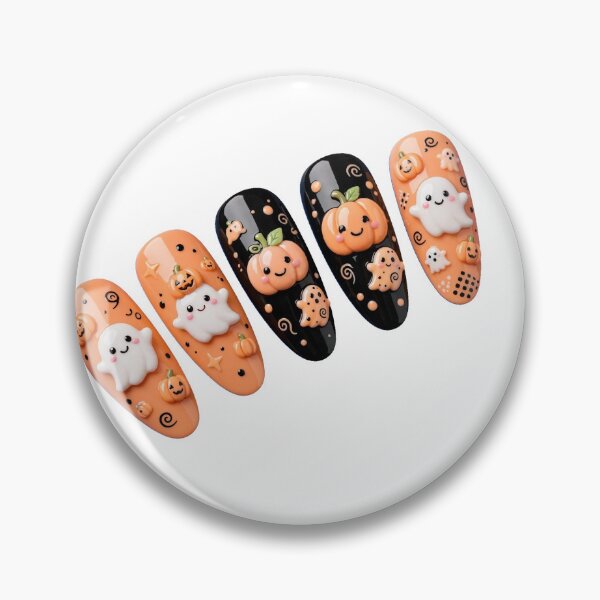 Item preview, Halloween Nails Black Orange - Cute Ghost Pumpkin Fanned designed and sold by HoMya.