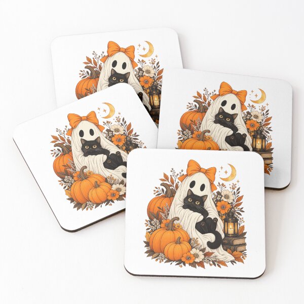 Item preview, Vintage Halloween Ghost Holding Black Cat Groovy Floral designed and sold by KippyMcCall.