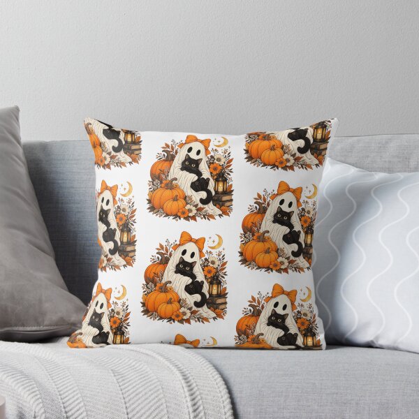 Item preview, Vintage Halloween Ghost Holding Black Cat Groovy Floral designed and sold by KippyMcCall.