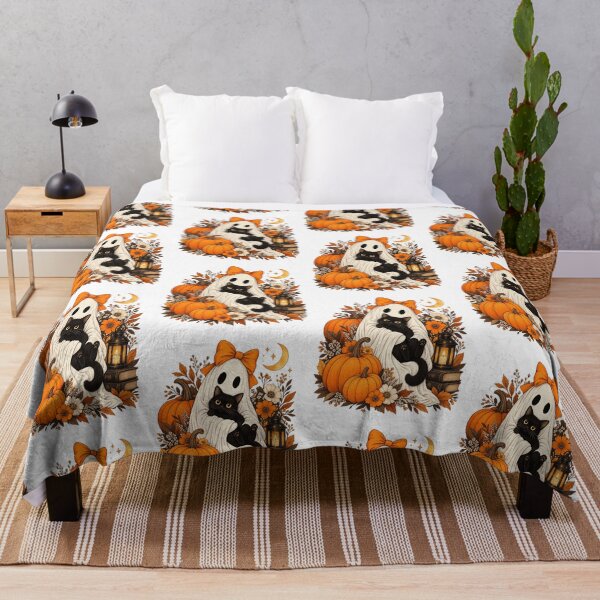 Item preview, Vintage Halloween Ghost Holding Black Cat Groovy Floral designed and sold by KippyMcCall.