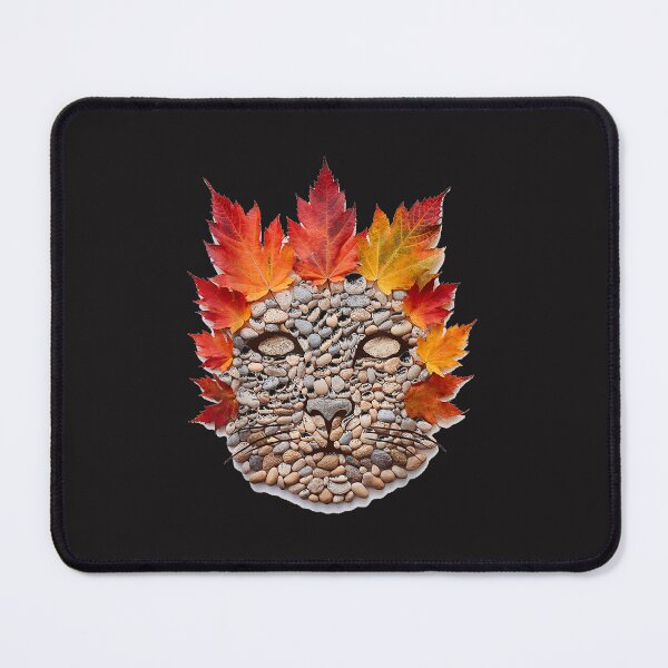 Item preview, Autumn Maple Leaves Pebble Stone Cat Face Nature Art designed and sold by kiralynstration.