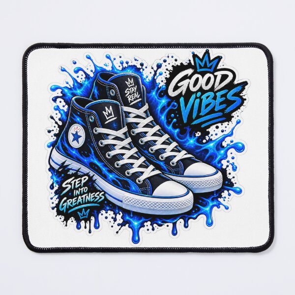 Item preview, Good Vibes Blue Splash Sneakers Urban Streetwear Aesthetic Sticker designed and sold by PRIME4YOU.