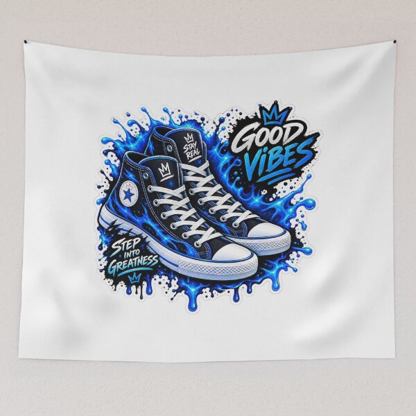 Item preview, Good Vibes Blue Splash Sneakers Urban Streetwear Aesthetic Sticker designed and sold by PRIME4YOU.
