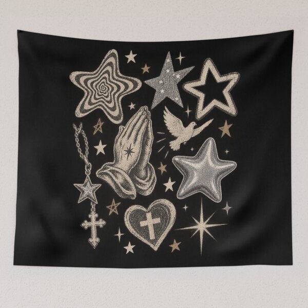 Item preview, Vintage Star Praying Hands Cross Collage Soft Metal Grunge Graphic designed and sold by Yellowriversss.