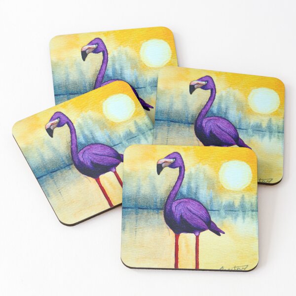 Item preview, Purple flamingo in the lake - handmade with watercolor.  designed and sold by Greitas.