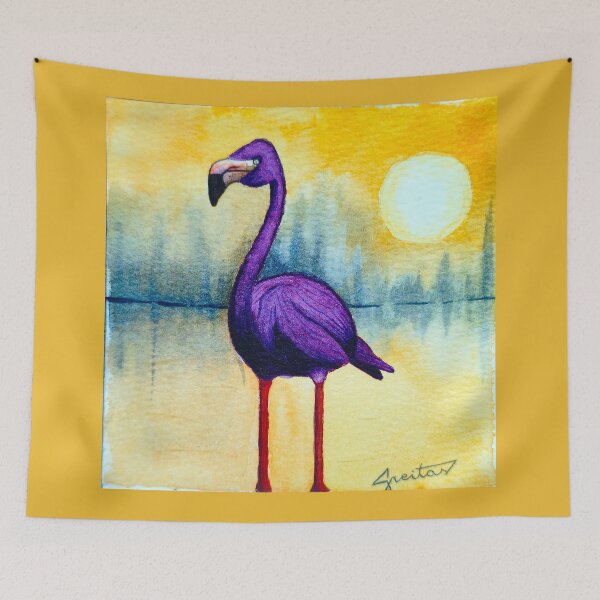 Item preview, Purple flamingo in the lake - handmade with watercolor.  designed and sold by Greitas.