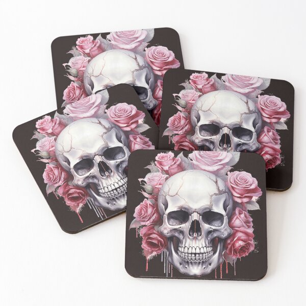 Item preview, Skull Roses Pink Floral Painting Pastel Goth Aesthetic designed and sold by mari-kayden.