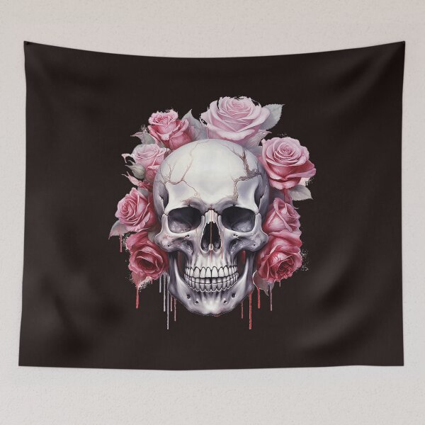 Item preview, Skull Roses Pink Floral Painting Pastel Goth Aesthetic designed and sold by mari-kayden.