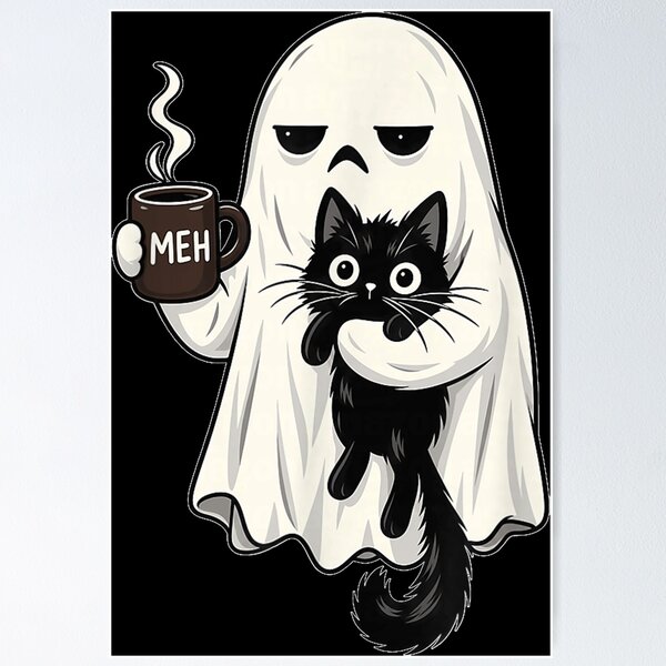 Item preview, Meh Moody Ghost with Black Cat Coffee Halloween Men Women designed and sold by DuneHaicna.