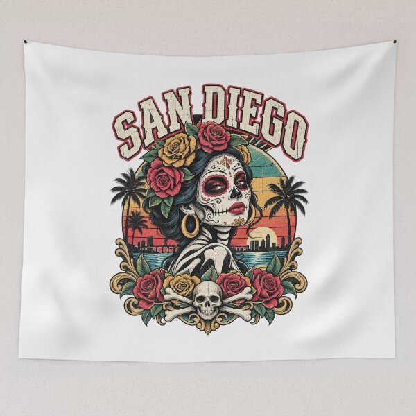 Item preview, San Diego Sugar Skull Flower City Baseball designed and sold by MountanBaugh.