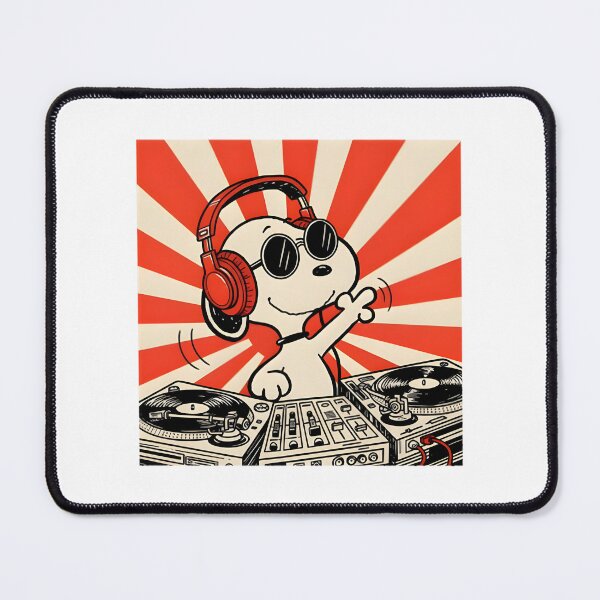 Item preview, Snoopy DJ Cartoon Dog Spinning Music Turntables Fun Illustration designed and sold by clockneck.