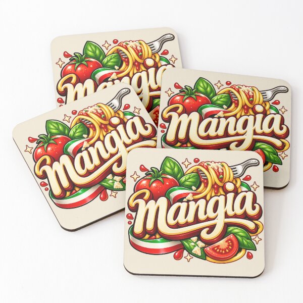 Item preview, Mangia - Italian Pop Lettering Spaghetti Tomato and Basil Design designed and sold by MetaModel Editions.