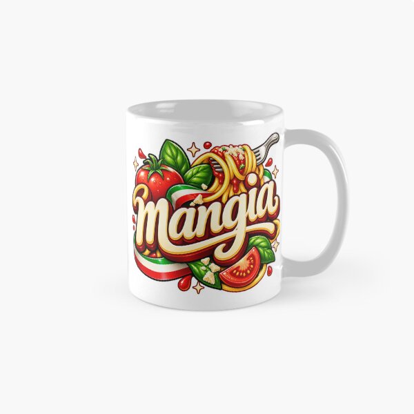 Item preview, Mangia - Italian Pop Lettering Spaghetti Tomato and Basil Design designed and sold by MetaModel Editions.