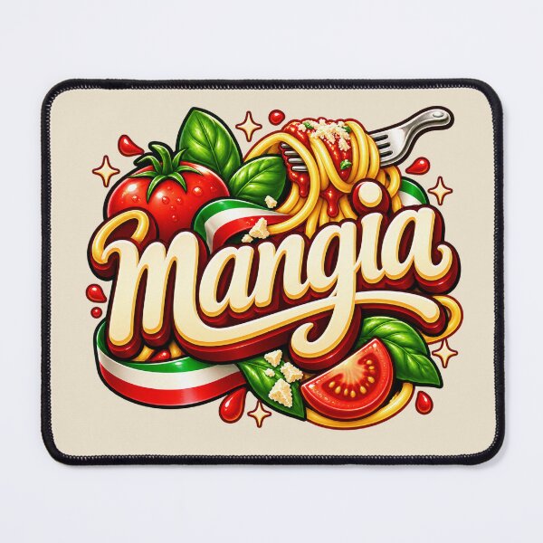 Item preview, Mangia - Italian Pop Lettering Spaghetti Tomato and Basil Design designed and sold by MetaModel Editions.