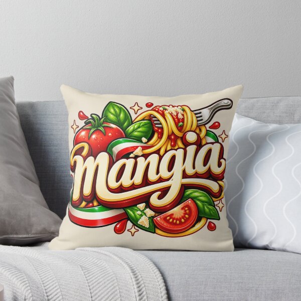 Item preview, Mangia - Italian Pop Lettering Spaghetti Tomato and Basil Design designed and sold by MetaModel Editions.