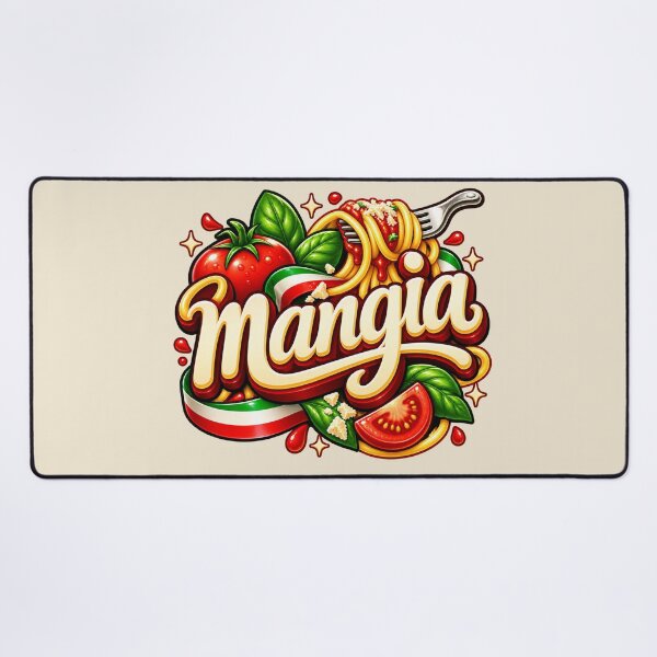 Item preview, Mangia - Italian Pop Lettering Spaghetti Tomato and Basil Design designed and sold by MetaModel Editions.