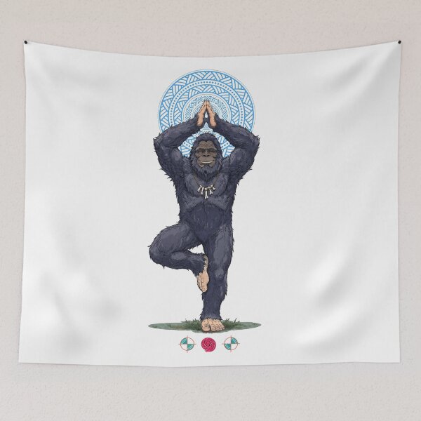 Item preview, Friendly Bigfoot Yoga Tree Pose Comic Illustration designed and sold by Whimsy Trail Co.