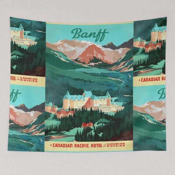 Item preview, Vintage Banff Travel Poster | Banff Springs Hotel Art | Canadian Rockies Decor | Art Deco Style Wall Art & Home Decor designed and sold by artofuniverse.