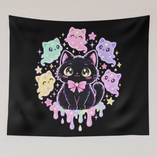 Item preview, Kawaii Black Cat Pastel Ghost Cats Glow Graphic Soft Grunge Cute designed and sold by Yellowriversss.