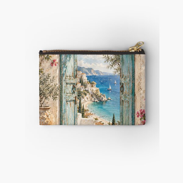 Item preview, Coastal Mediterranean Doorway Sea View Oil Painting designed and sold by Jozefin's Studio.