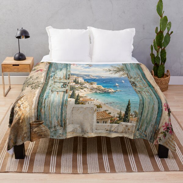 Item preview, Coastal Mediterranean Doorway Sea View Oil Painting designed and sold by Jozefin's Studio.
