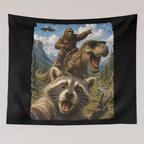 Item preview, Raccoon Selfie Bigfoot T Rex UFO Funny Gifts Men Women Kid designed and sold by Capisedo.