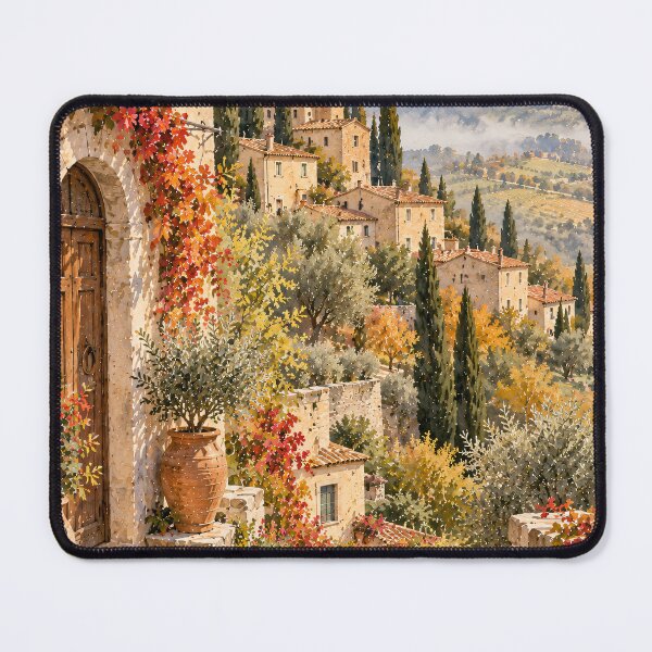 Item preview, Rustic Tuscan Village Watercolour Autumn Hillside Painting designed and sold by Jozefin's Studio.