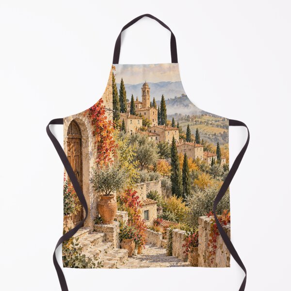 Item preview, Rustic Tuscan Village Watercolour Autumn Hillside Painting designed and sold by Jozefin's Studio.