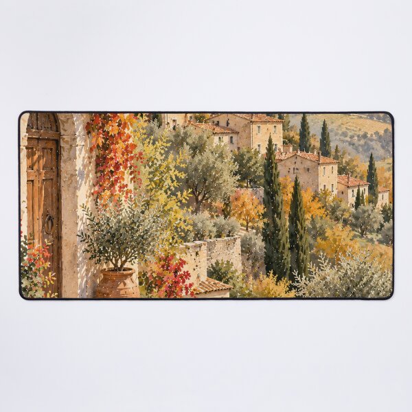 Item preview, Rustic Tuscan Village Watercolour Autumn Hillside Painting designed and sold by Jozefin's Studio.